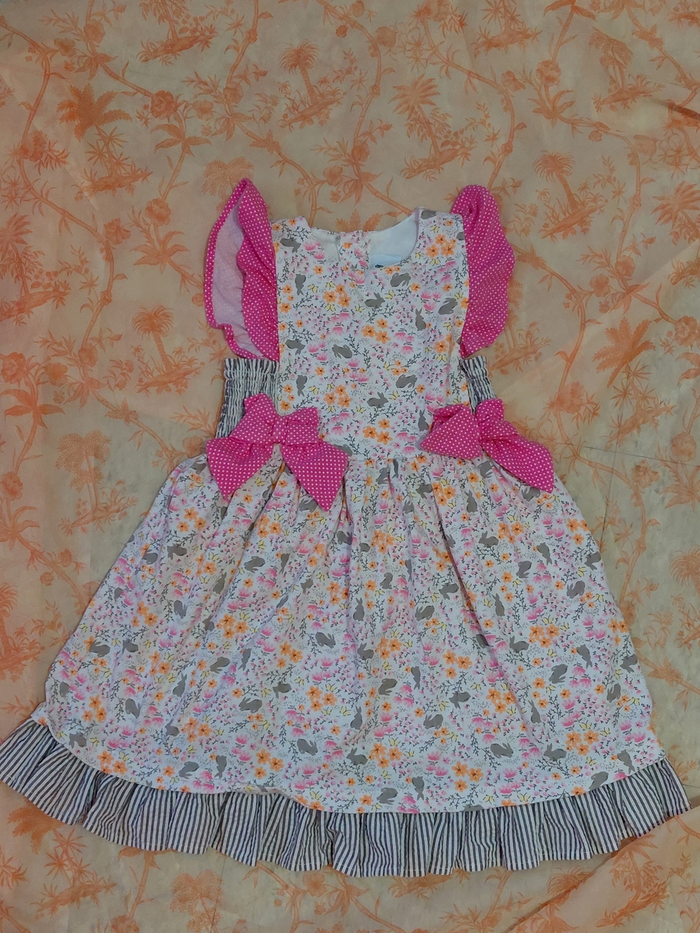 Counting Daisies Sz 6 Floral Easter Bunny Dress Pink Bows Spring Dress